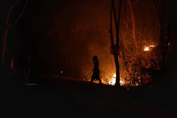 泰国北部当地农民夜间捕捉当地农民故意焚烧森林 不能做任何与灾难 人际关系与自然概念 在清迈运动中戒烟 — 图库照片
