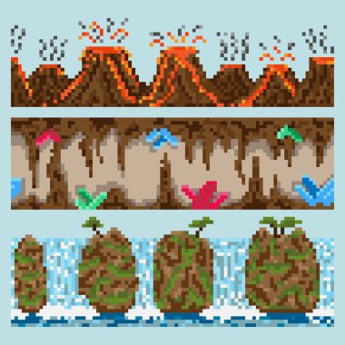 Sorunsuz piksel peyzaj öğeleri kümesi