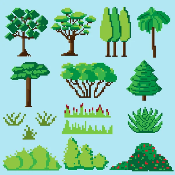 Набор пиксельных растений — стоковый вектор