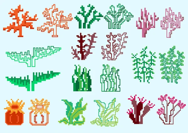 Set van pixel algen voor games — Stockvector