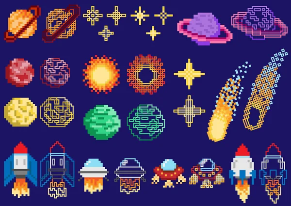 A set of pixel planets — Stock Vector
