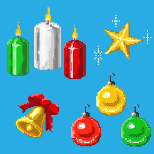 A set of pixel festive elements — Stock Vector