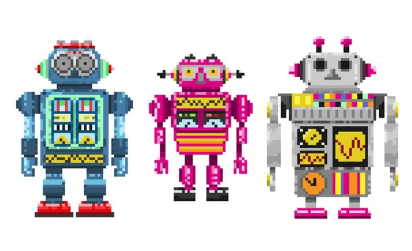 Drei Pixel Roboter — Stockvektor