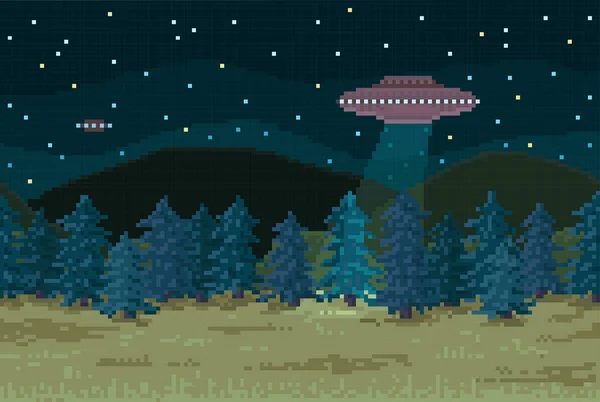 Bir uçan daire ile gece orman