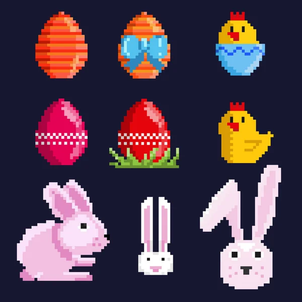 A set of pixel Easter elements. — Stock Vector