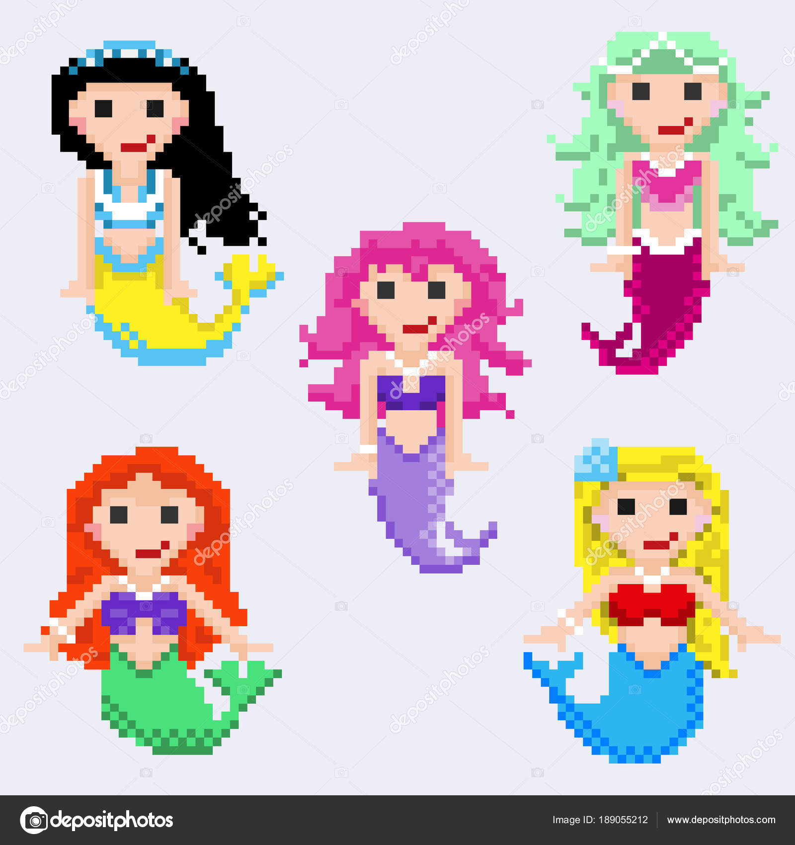 Illustration Design Pixel Art Mermaid Stock Illustration - Download Image  Now - Mermaid, White Background, Adult - iStock