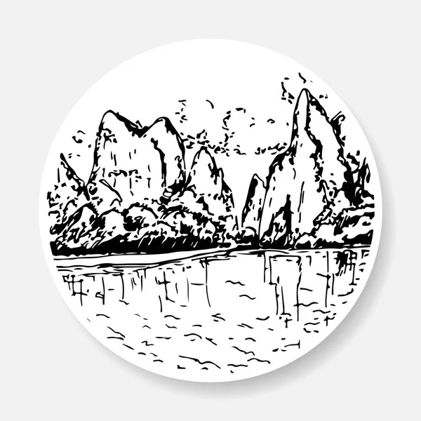 Paisaje blanco y negro en forma de boceto — Vector de stock