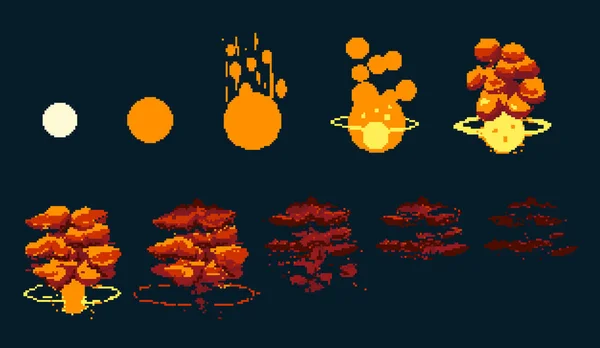 Explosion de pixel art. Jeu icônes ensemble. Effets de flamme de flèche BD pour l'émotion . — Image vectorielle