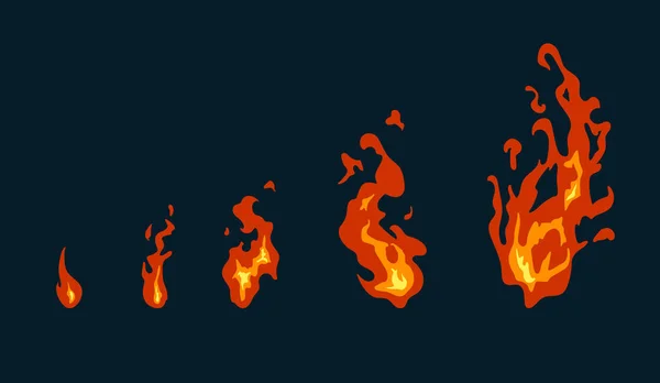 Fiamma di fuoco rosso. Icone di gioco impostate. Effetti di fiamma del boom comico per l'emozione . — Vettoriale Stock