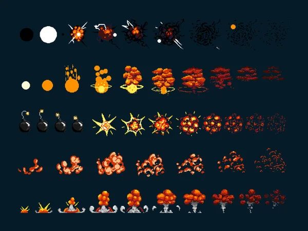 Ikony gry ustawione. Komiczny boom efekty płomienia dla emocji. — Wektor stockowy