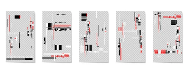 A set of editable template for stories and streaming. Computer screen error. Video game glitch. Glitch vhs effect