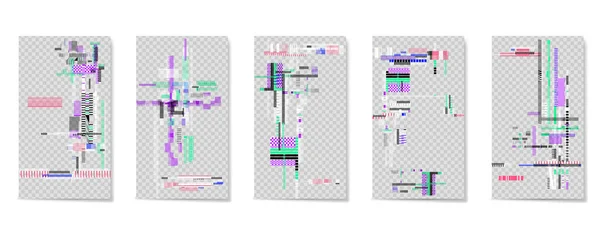 A set of editable template for stories and streaming. Computer screen error. Video game glitch. Glitch vhs effect
