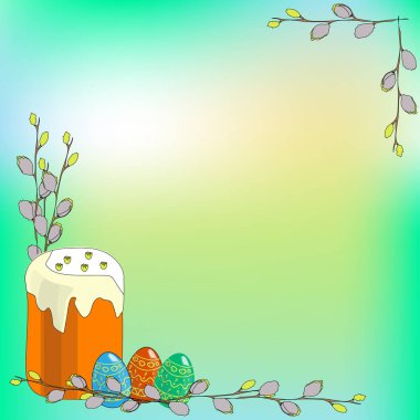 Paskalya günü kutlama çizgi film poster şablonu.