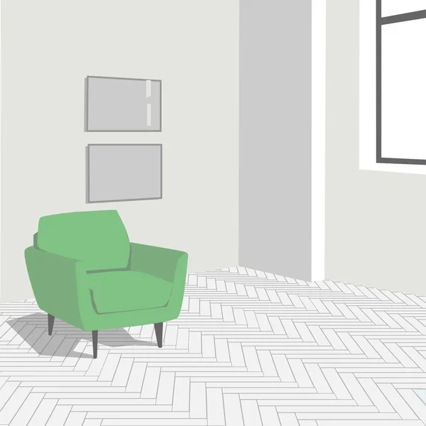 Chambre avec parquet et fauteuil — Image vectorielle