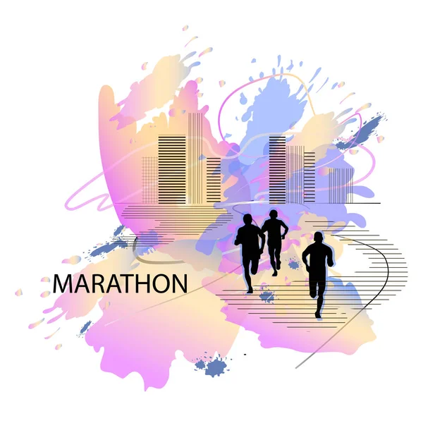 Vector illustration of running people. Poster for marathon — Stock Vector