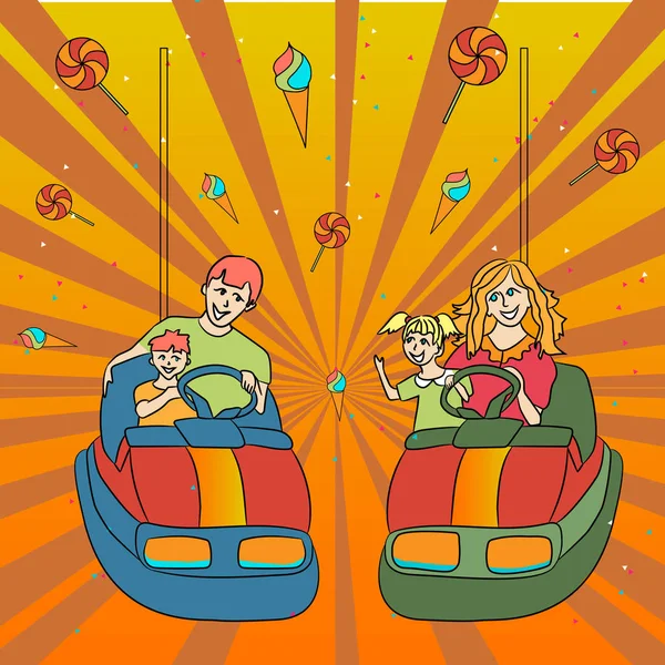 Happy family enjoying fun ride in car — Stock Vector
