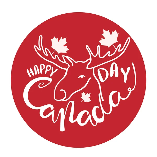 Happy Canada Day poster. Vector illustratie wenskaart met hand getrokken kalligrafie belettering en elanden — Stockvector