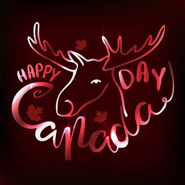 Buon poster del Canada Day. Biglietto di auguri per illustrazione vettoriale con calligrafia disegnata a mano e alce — Vettoriale Stock