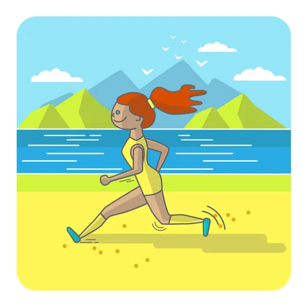 Τρέχοντας γυναίκα. Έγχρωμη αφίσα αθλητισμού, εκτύπωσης ή banner. Εικονογράφηση διάνυσμα επίπεδη σχεδίαση — Διανυσματικό Αρχείο