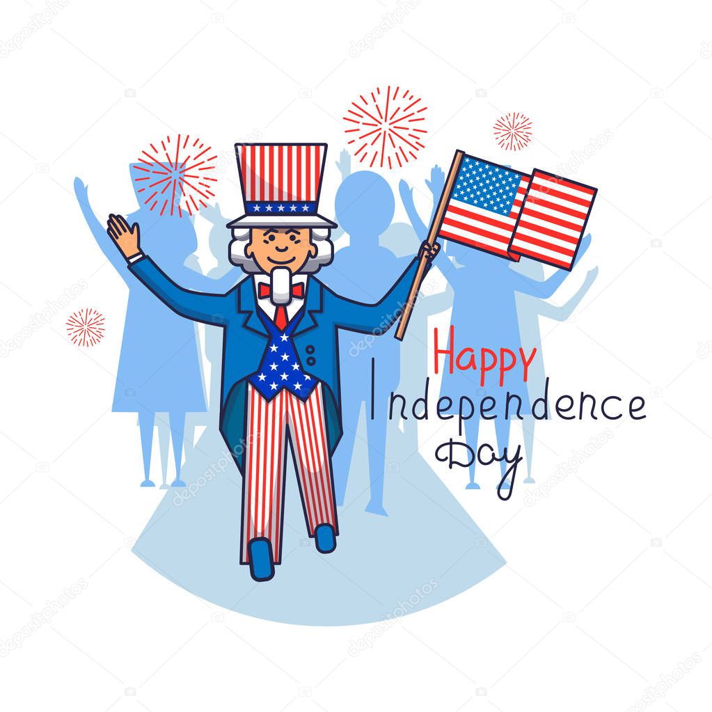 4 july. Vector illustration of Independence Day. Card with Uncle Sam