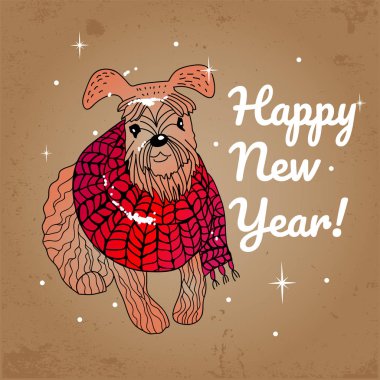 Bir köpek ile tebrik kartı için Happy New Year.