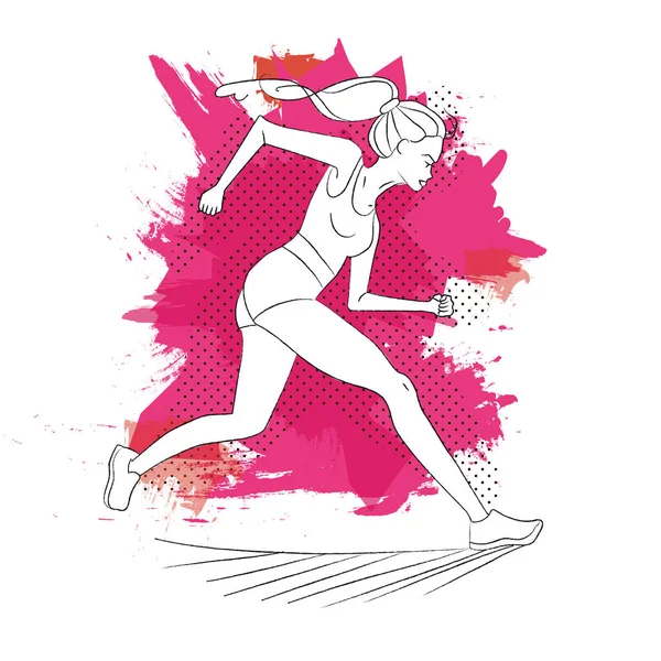 Бегущая женщина. Векторная иллюстрация стиля линии. Цветной плакат, печать или баннер для марафона . — стоковый вектор