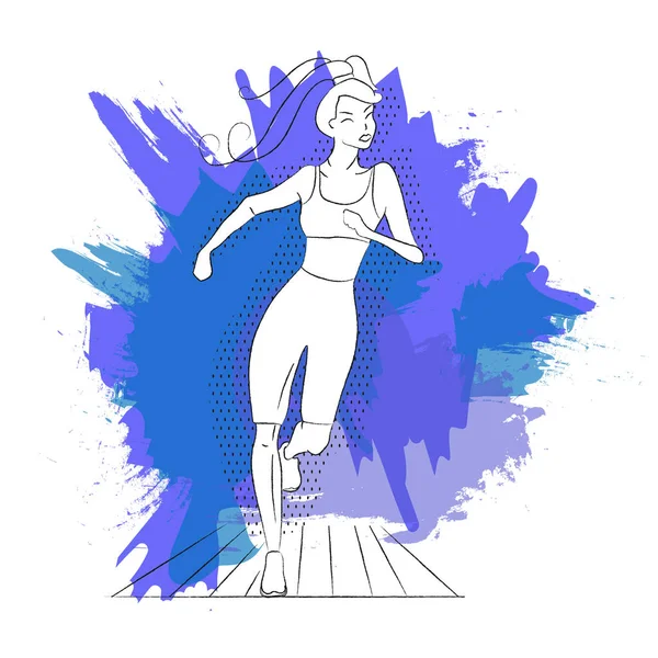 Laufende Frau. Vektorillustration des Linienstils. Farbe Sportplakat, Druck oder Banner für Marathon. — Stockvektor