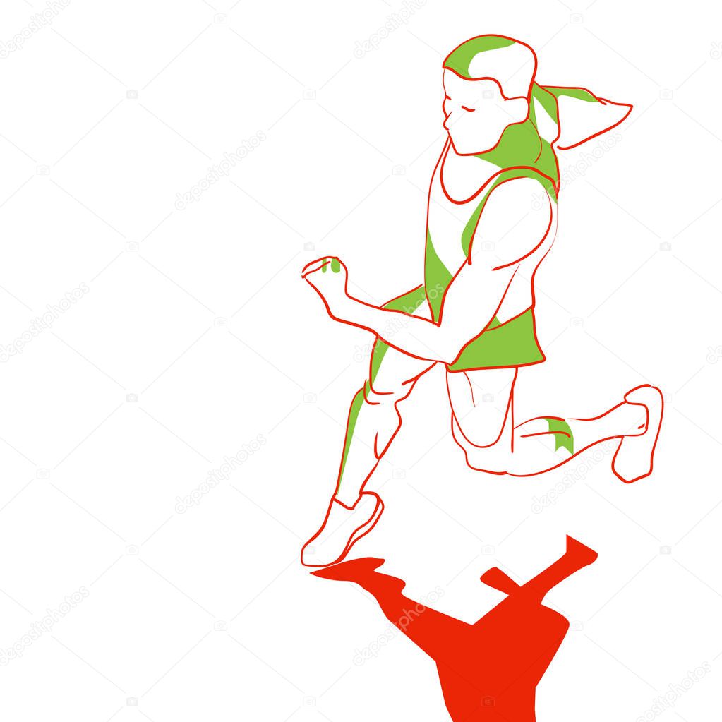 Running man. Hand drawn sketch vector illustration. Template for marathon poster.