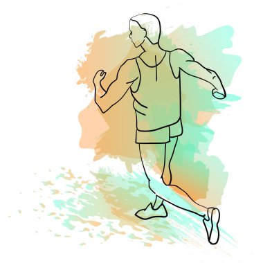 Çalışan adam. Çizgi stili vektör Illustration. Renk spor poster, yazdırma veya maraton için banner.