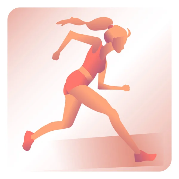 Mujer corriendo. Ilustración vectorial del estilo de línea. Afiche deportivo de color, impresión o pancarta para maratón . — Vector de stock