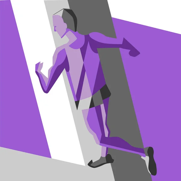 Un uomo in corsa. Illustrazione vettoriale dello stile geometrico. Manifesto sportivo a colori, stampa o banner per maratona . — Vettoriale Stock