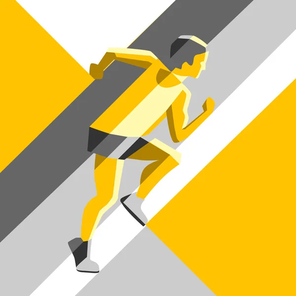 Hombre huyendo. Ilustración vectorial de estilo geométrico. Afiche deportivo de color, impresión o pancarta para maratón . — Vector de stock