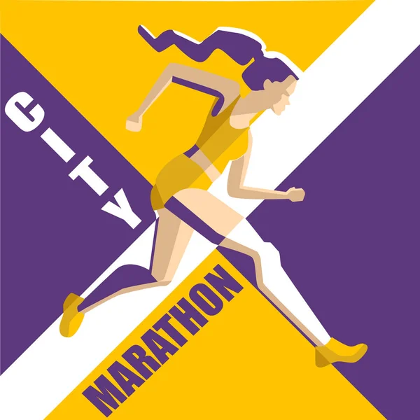 Running vrouw. Vectorillustratie van geometrische stijl. Poster van de sport van kleur, print of banner voor marathon. — Stockvector