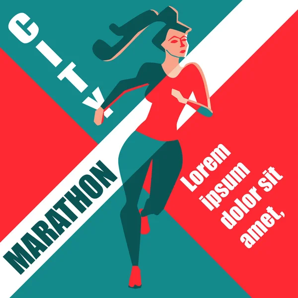 Running vrouw. Vectorillustratie van geometrische stijl. Poster van de sport van kleur, print of banner voor marathon. — Stockvector