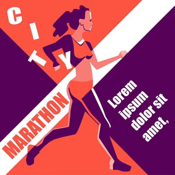 Laufende Frau. Vektorillustration des geometrischen Stils. Farbe Sportplakat, Druck oder Banner für Marathon. — Stockvektor
