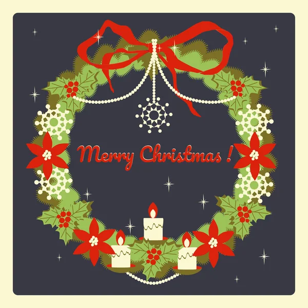 Karácsonyi koszorú a retro stílus. Karácsonyi és újévi ünnepek kézzel rajzolt ábra — Stock Vector