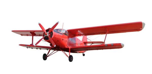 Red airplane biplane with piston engine — Stock Photo, Image