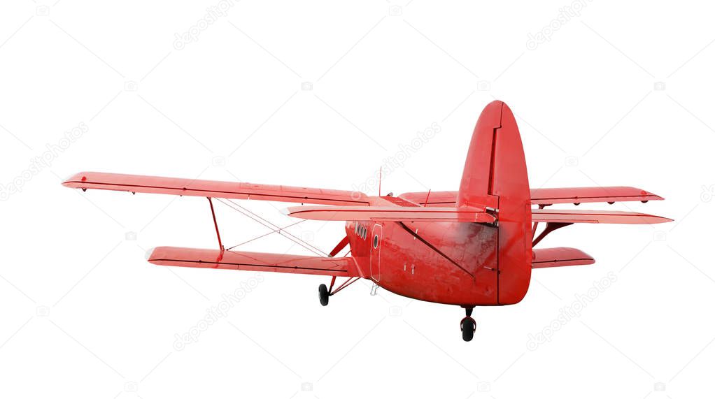 Red airplane biplane with piston engine 