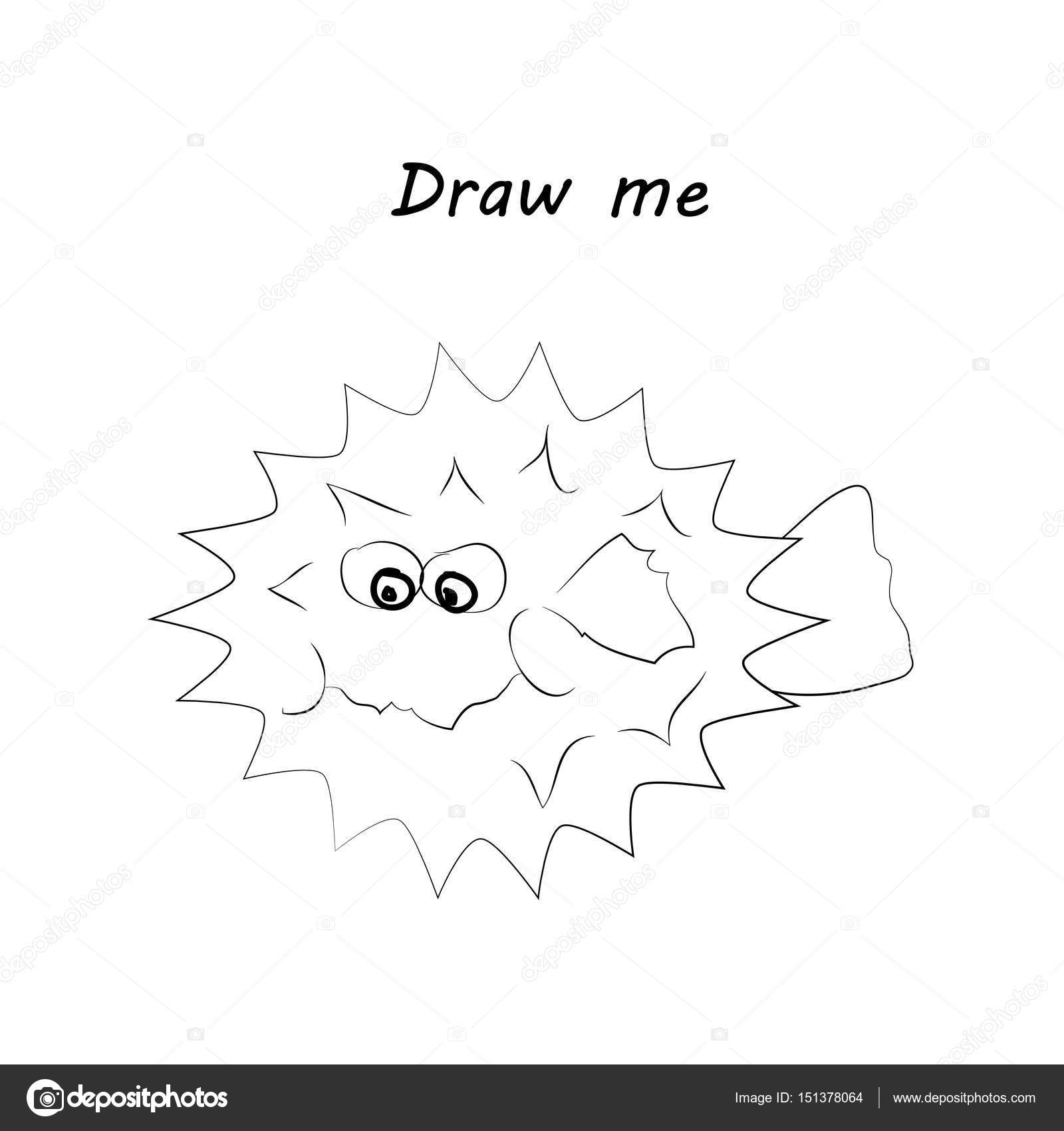 Draw me illustrazione di animali marini Il pesce istrice gioco da colorare per bambini