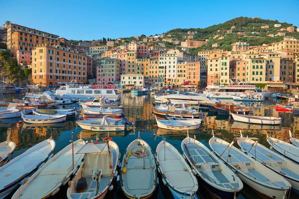 Camogli tipik köy renkli evleri ve İtalya küçük liman ile