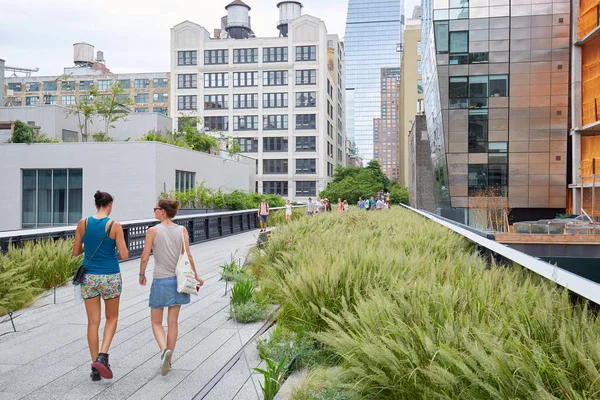 Ludzi i turystów, którzy chodzą na High Line w Nowym Jorku — Zdjęcie stockowe