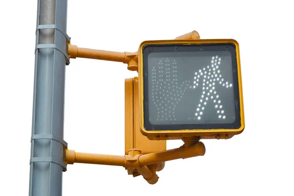 Нью-йоркский пешеходный светофор белого цвета с вырезанной дорожкой — стоковое фото