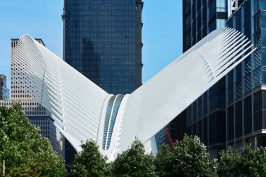 Yuvarlak pencere dış New York beyaz dünya ticaret merkezi istasyon