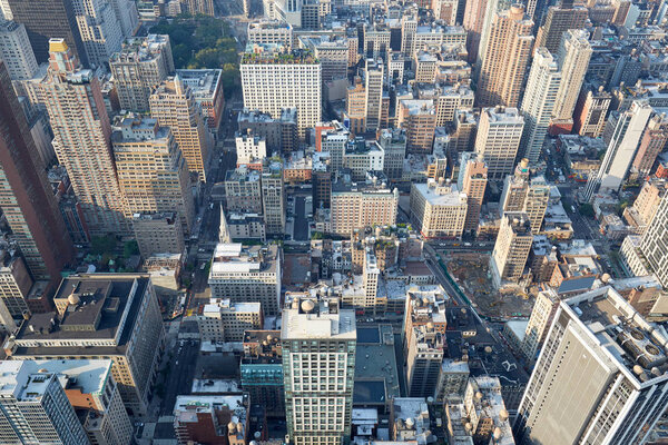 New York City, Manhattan aerial view with skyscrapers and fifth avenue from above