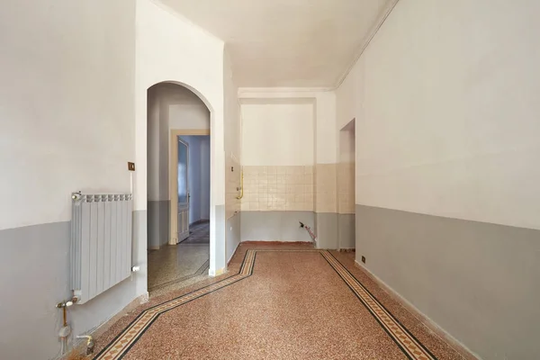 Sala Estar Vazia Kitchern Área Interior Com Piso Azulejo — Fotografia de Stock