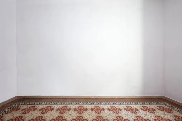 Intérieur Chambre Vide Avec Sol Carrelé Mur Blanc Vierge — Photo