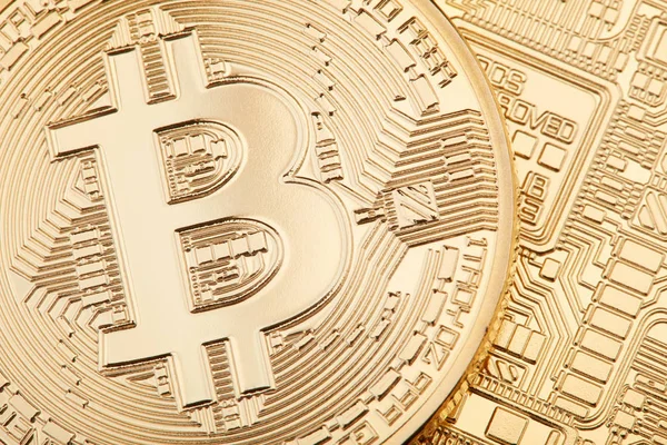 Goldene Bitcoin-Textur Hintergrund, Kryptowährung — Stockfoto