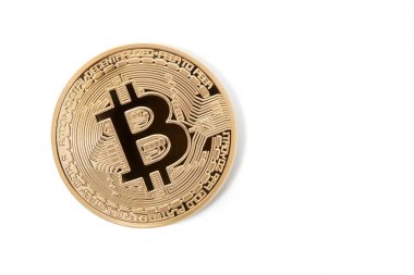 Bitcoin, beyaz boşluk ile izole tek altın sikke