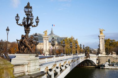 Alexandre III Köprüsü Paris, Fransa 'da güneşli bir sonbahar gününde 