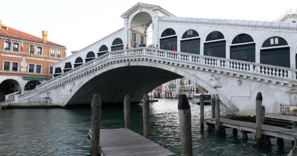 イタリアのヴェネツィアで早朝の大運河とリアルト橋 — ストック動画